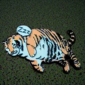 Sleeping Chubby Tiger Enamel Pin - Orange & White